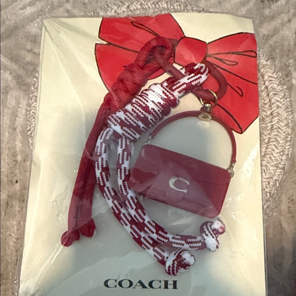 Coach Red and White Mini Tabby Bag Charm with Rope Strap